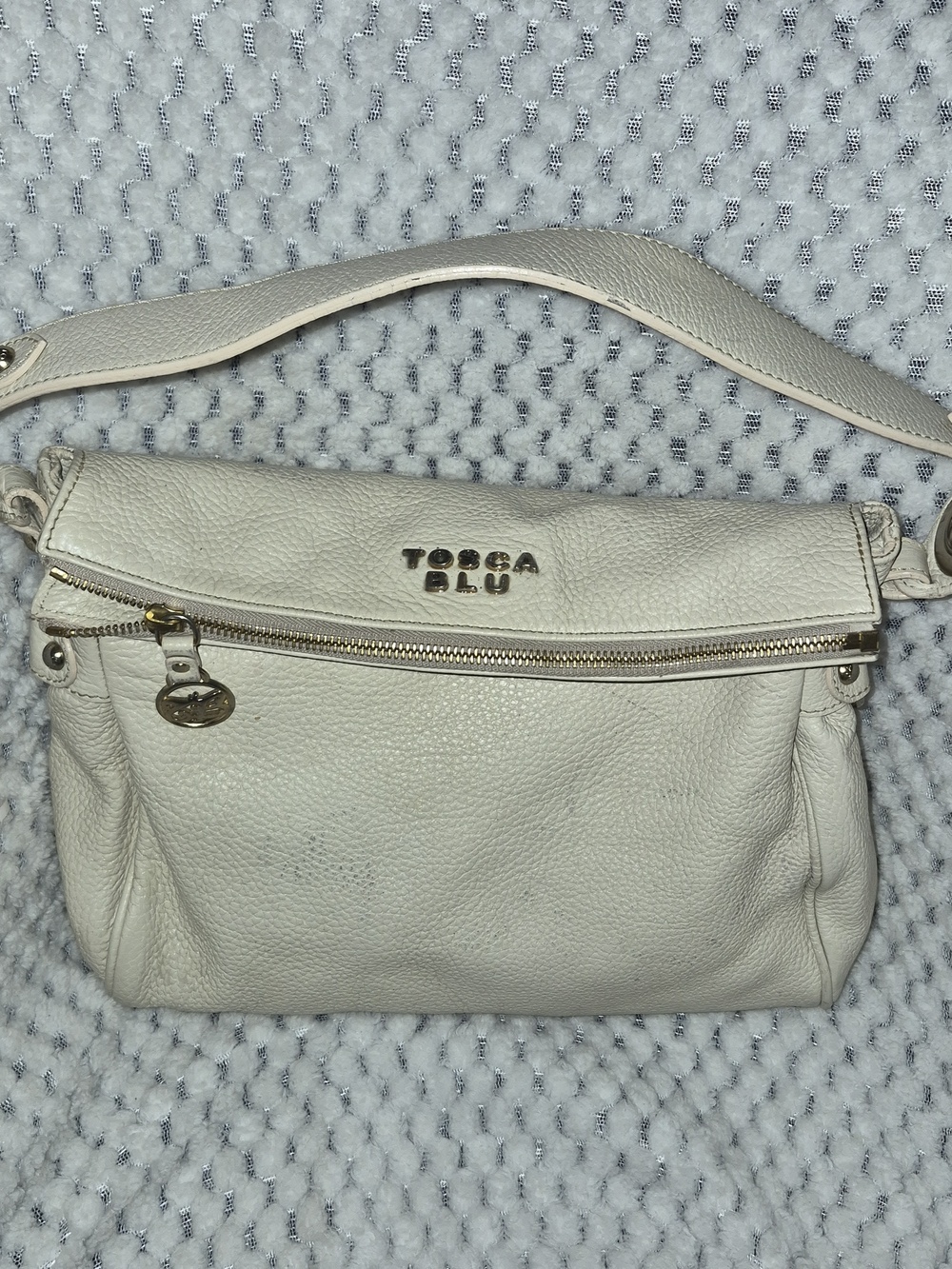 Vintage Tosca Blu White Pebbled Leather Shoulder Bag Purse Italy